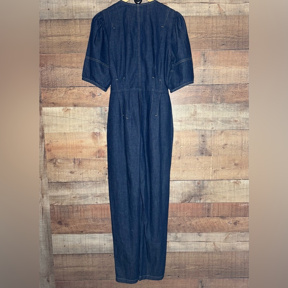 Rebecca Taylor La Vie Puff Sleeve Denim Jumpsuit size Small Tie Waist - Picture 4 of 15